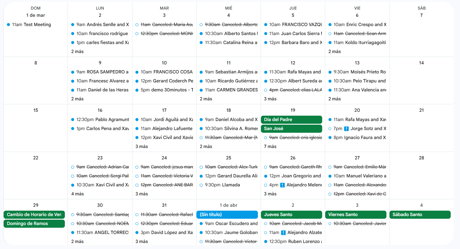 Calendario de reuniones agendadas